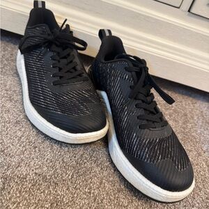 Black and White Athletic Shoes with Breathable Knit Upper
